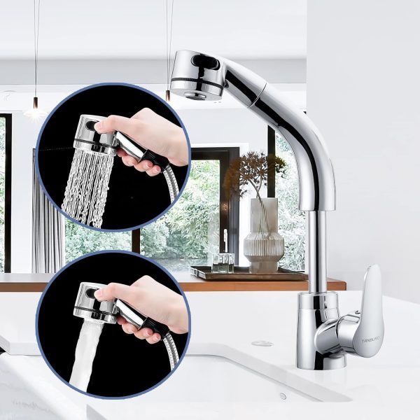 Extendable Kitchen Tap, 360° Rotating Tap Kitchen with Pull-Out Shower, Dual Rinse Spray, Washbasin Tap for Bathroom, Single Lever Basin Mixer Tap...