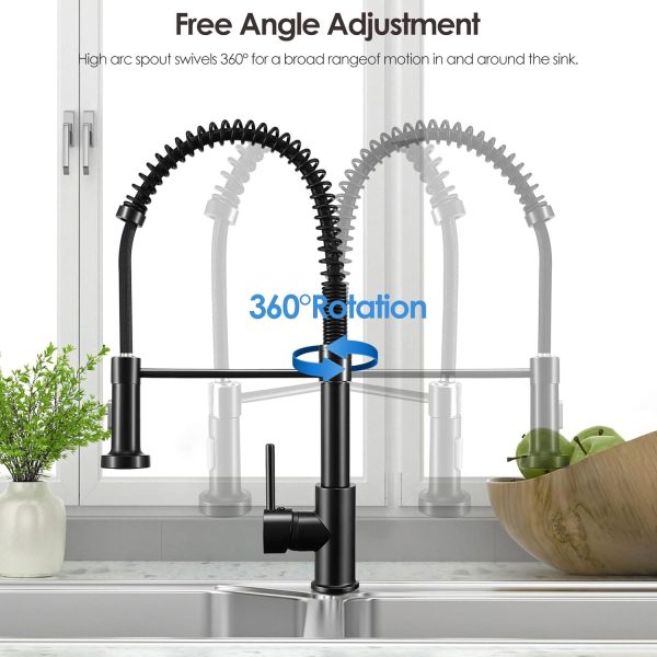 Black Spring Kitchen Mixer Faucet – 360° Rotatable, Dual Spray, Extendable Tap with Hot & Cold Water Control